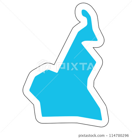 Cameroon country silhouette. High detailed map. Solid blue vector sticker with white contour isolated on white background. 114780296