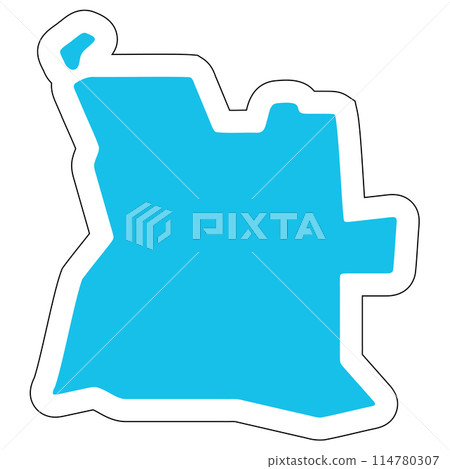 Angola country silhouette. High detailed map. Solid blue vector sticker with white contour isolated on white background. Angola country silhouette. High detailed map. Solid blue vector sticker with white contour isolated on white background. 114780307