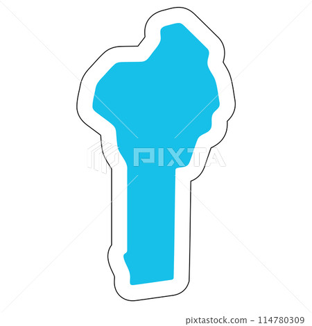 Benin country silhouette. High detailed map. Solid blue vector sticker with white contour isolated on white background. Benin country silhouette. High detailed map. Solid blue vector sticker with white contour isolated on white background. 114780309