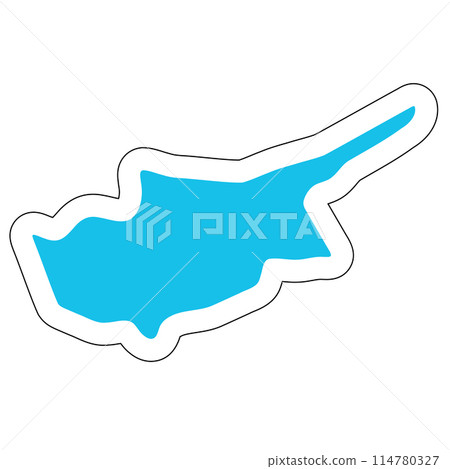 Cyprus country silhouette. High detailed map. Solid blue vector sticker with white contour isolated on white background. 114780327