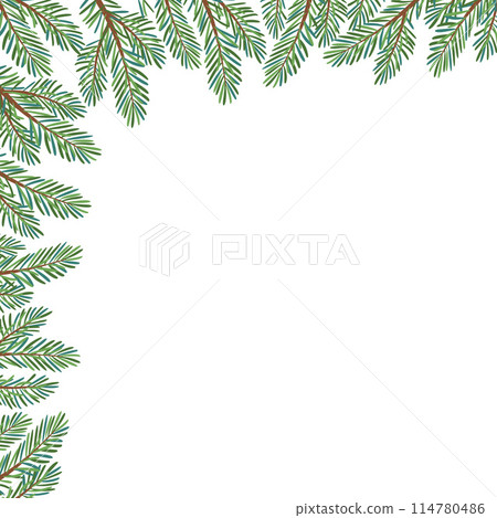 Christmas tree corner frame decoration. For New year cards, posters. Christmas tree corner frame decoration. For New year cards, posters. 114780486