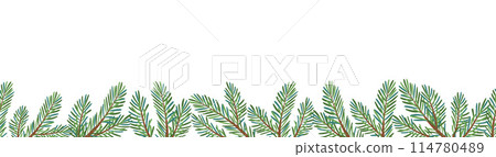 Christmas tree seamless border. Hand drawn trendy flat style Christmas tree seamless border. Hand drawn trendy flat style 114780489