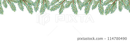 Christmas tree seamless border. Hand drawn trendy flat style Christmas tree seamless border. Hand drawn trendy flat style 114780490