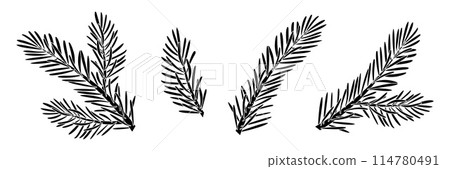 Christmas Larch, Pine, spruce branch silhouette set. Christmas Larch, Pine, spruce branch silhouette set. 114780491