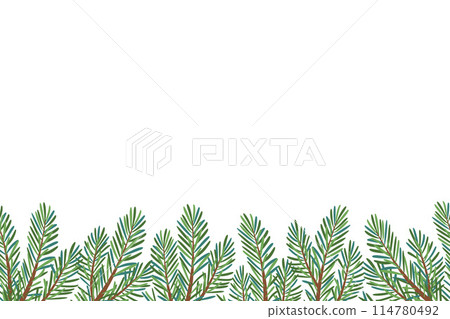 Christmas tree seamless border. Hand drawn trendy flat style Christmas tree seamless border. Hand drawn trendy flat style 114780492