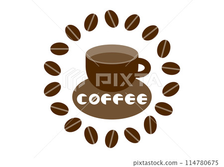 咖啡杯和咖啡豆標誌圖 114780675