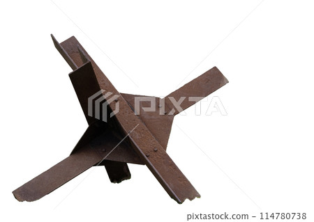 Normandy France D-Day hedgehogs near WWII Utah Beach. Isolated on white. Veterans Day rememberance. High quality photo 114780738