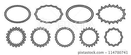 Set of graphic round and oval frames Wavy zigzag geometric shapes double line round sticker. Vector illustration for design Set of graphic round and oval frames Wavy zigzag geometric shapes double line round sticker. Vector illustration for design 114780741