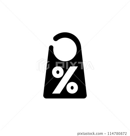 A simple black discount or sale tag graphic with a percentage symbol, representing a promotional offer or reduced price. 114780872