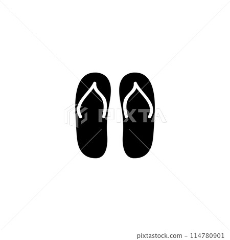 A simple, black and white graphic of a pair of flip flops. 114780901