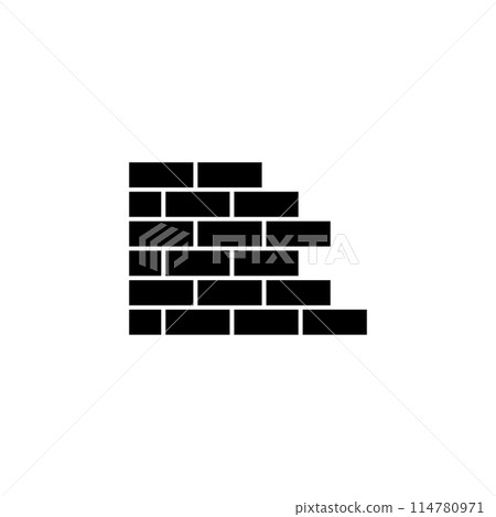 A simple black and white icon depicting a wall made up of rectangular bricks, representing a solid, sturdy structure or protective barrier. 114780971