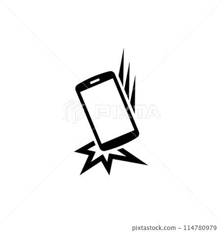 An illustrated icon depicting a damaged or broken smartphone, symbolizing technical issues, malfunction, or repair needs for mobile electronics. 114780979