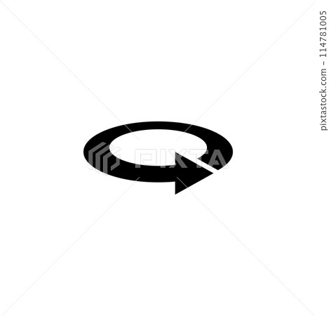 A simple black and white graphic icon depicting a circular arrow shape, representing the concept of rotation, repetition, or a continuous loop 114781005