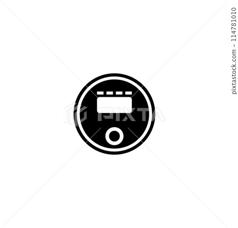 A sleek, minimalist icon representing a robot vacuum cleaner or automated floor cleaning device, depicted as a black and white graphic symbol. A sleek, minimalist icon representing a robot vacuum cleaner or automated floor cleaning device, depicted as a black and white graphic symbol. 114781010