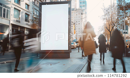 Billboard with blank screen on busy street 114781292