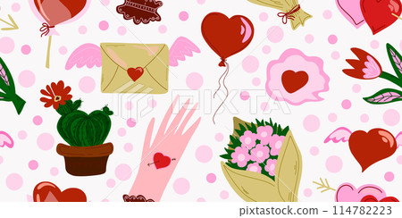 seamless pattern with variety romantic symbols 114782223