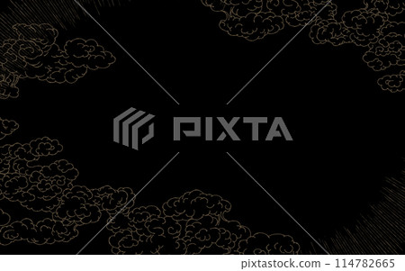 Japanese style touch. Gold cloud background on a black background. Japanese style touch. Gold cloud background on a black background. 114782665