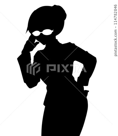 穿著西裝、戴著眼鏡的女人的剪影插圖 穿著西裝、戴著眼鏡的女人的剪影插圖 114782846