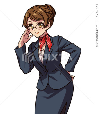Anime-style illustration of a woman in a suit wearing glasses Anime-style illustration of a woman in a suit wearing glasses 114782865