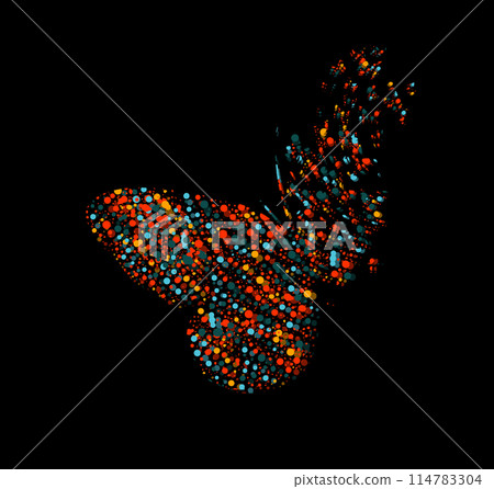 Beautiful colored abstract butterflies on dark background. hand drawing. Not AI. Vector illustration Beautiful colored abstract butterflies on dark background. hand drawing. Not AI. Vector illustration 114783304