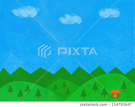 清爽的藍天和山景插畫 清爽的藍天和山景插畫 114783647
