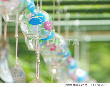 Colorful wind chimes with morning glory design 114783668