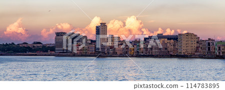 Old Havana City, Capital of Cuba, Ocean Coast. Cloudy Sunset Old Havana City, Capital of Cuba, Ocean Coast. Cloudy Sunset 114783895