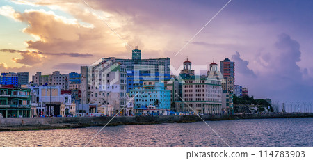 Old Havana City, Capital of Cuba, Ocean Coast. Cloudy Sunset Old Havana City, Capital of Cuba, Ocean Coast. Cloudy Sunset 114783903