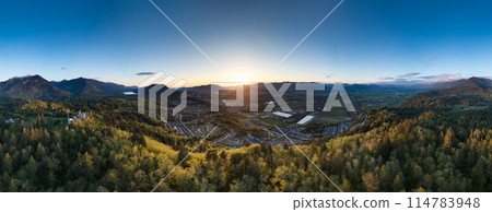Sunny Sunset over Canadian Mountains. Aerial Nature Background. 114783948