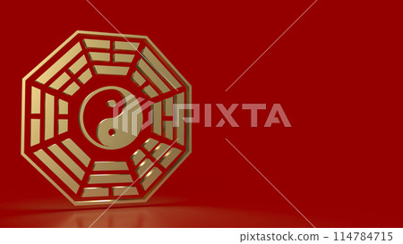 The Gold Bagua symbol of taoism for religion concept 3d rendering. The Gold Bagua symbol of taoism for religion concept 3d rendering. 114784715