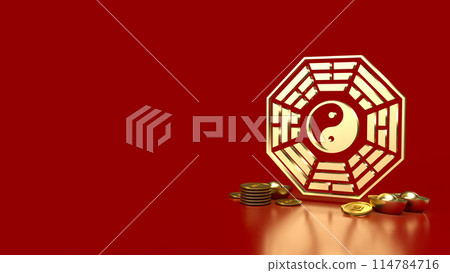 The Gold Bagua symbol of taoism for religion concept 3d rendering. 114784716