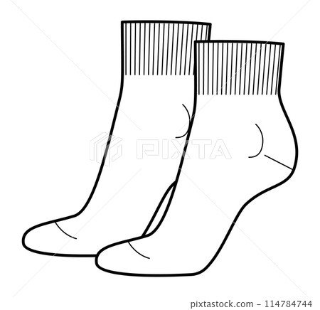 Ankle Socks women shape Technical drawing silhouette. Fashion accessory clothing technical illustration stocking. Vector 114784744