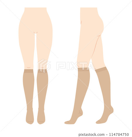 Knee-high Socks Set on women legs - natural beige and line style. Hosiery Fashion accessory clothing technical Knee-high Socks Set on women legs - natural beige and line style. Hosiery Fashion accessory clothing technical 114784750