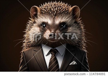 A hedgehog wearing a suit and tie. 114784891