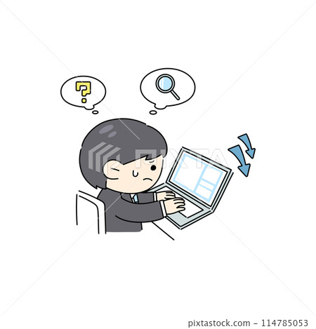 Illustration of a man in a suit working on a computer 114785053