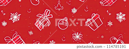 A seamless pattern of Christmas icons on a red background 114785191