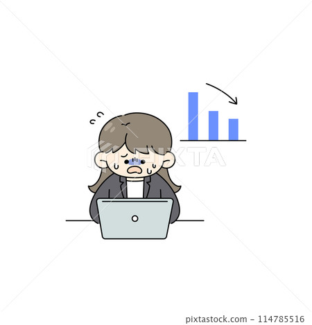 Illustration of a woman in a suit working on a computer 114785516