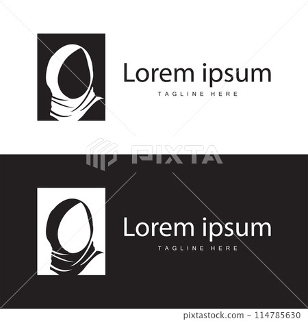 Simple Muslim clothing hijab logo design minimalist black silhouette 114785630