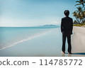 美麗的熱帶海灘和商務人士的剪影 114785772