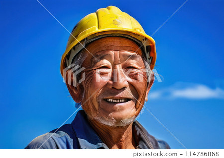 Smiling senior man wearing a helmet 114786068