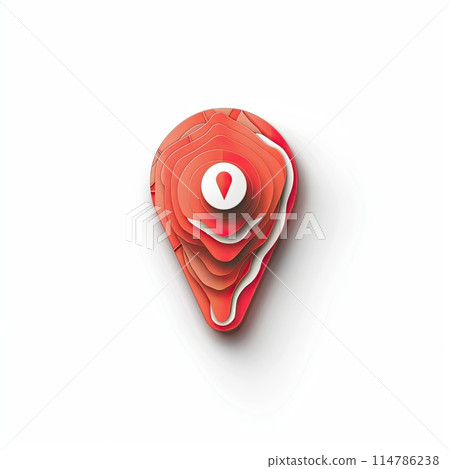 A carmine metal map pin with a hole, on white background 114786238