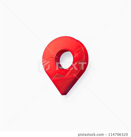 A carmine metal map pin with a hole, on white background 114786320