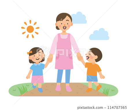 Children and teachers walking hand in hand 114787365