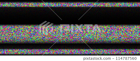 TV static noise background. Glitched pixelated screen texture. VHS video with black stripes wallpaper. White noise signal grain for poster, banner. Television screen interferences and glitches. Vector TV static noise background. Glitched pixelated screen texture. VHS video with black stripes wallpaper. White noise signal grain for poster, banner. Television screen interferences and glitches. Vector 114787560