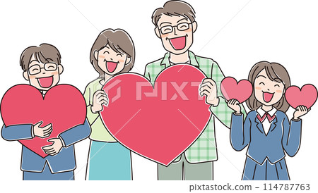 人物插畫_心心微笑的人們_四口之家_親子_男學生_女學生_40多歲夫婦 114787763