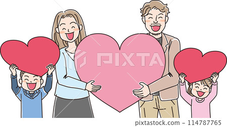 People illustration_Smiling people holding hearts_Family of four_Young parents and children_Boy_Girl_Couple in their 30s People illustration_Smiling people holding hearts_Family of four_Young parents and children_Boy_Girl_Couple in their 30s 114787765
