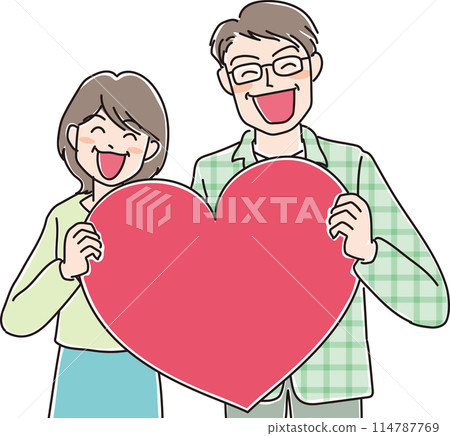People illustration_Smiling people holding hearts_Middle-aged couple_Mature couple_Uncle_Auntie_40s and 50s 114787769