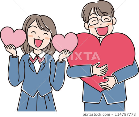 人物插畫_用心微笑的人_學生和男人_男學生_女高中生_穿校服的男女學生 114787778