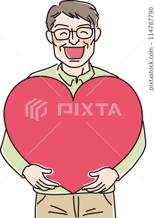 人物插畫_人們微笑著捧著心_中年男子微笑著雙手捧著一顆大心_50多歲的男人 114787790