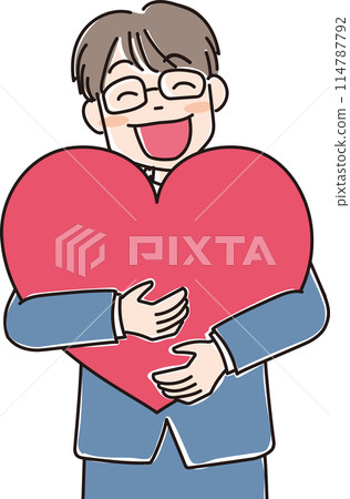 人的插畫_微笑的人抱著心_戴眼鏡的男孩微笑著抱著一顆大心_高中男孩 114787792